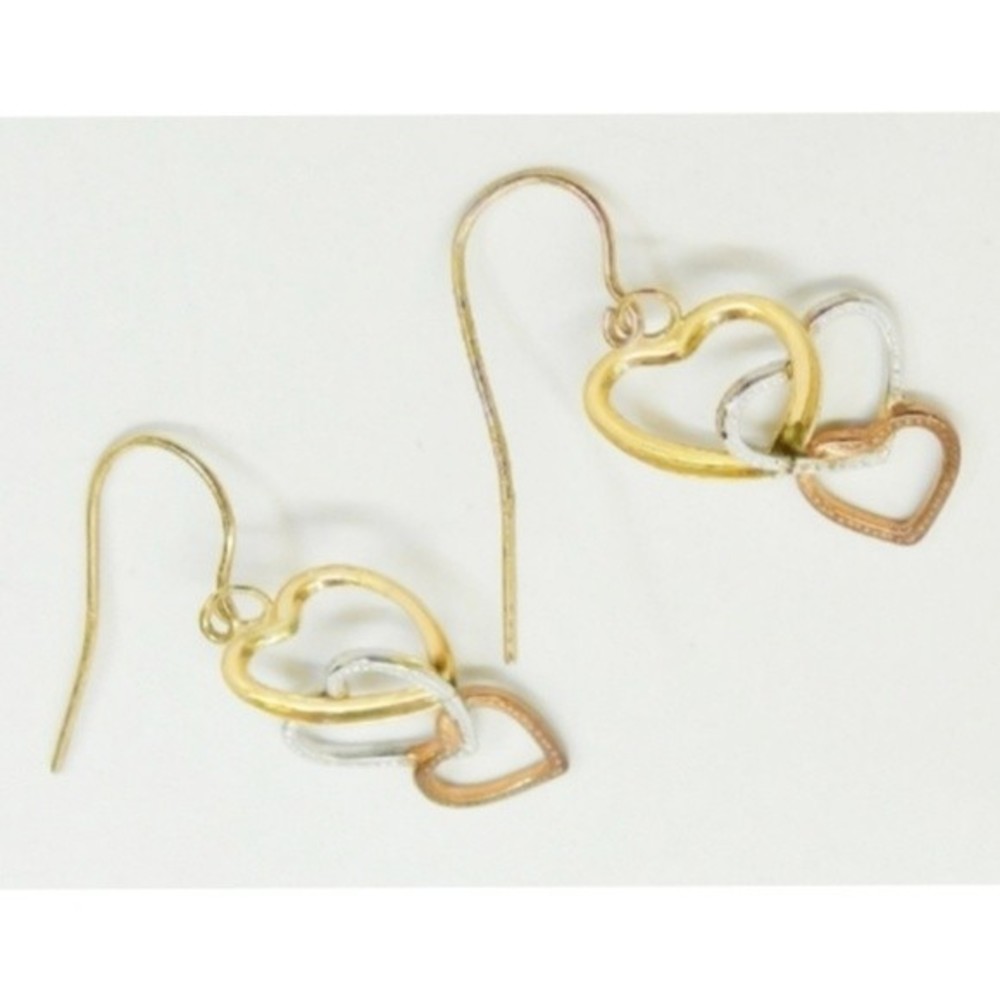 10k Solid Gold Open Hearts Dangle Drop Earrings Y… - image 5